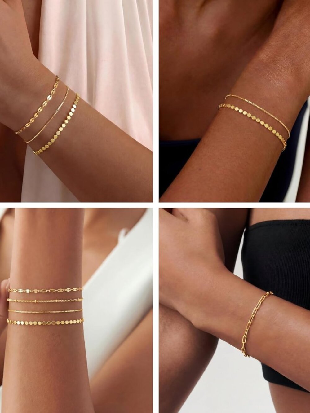 Gold Bracelets for Women Trendy, Dainty 14K Gold Plated Bracelet Stack Beaded Ch - Picture 3 of 9